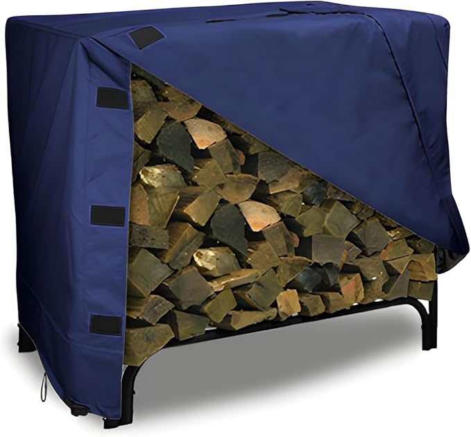 Eevelle Patio Log Rack Cover Made with Marinex Marine Grade Fabric - Waterproof - Durable Firewood Storage Large Log Rack Covers - Weather Protection - (42" H x 48" L x 24" D, Navy)