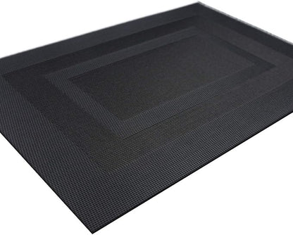 Durable Placemats Set of 4 Vinyl Heat-Resistant Table Mats Washable Plastic Placemats for Dining Table (Black)
