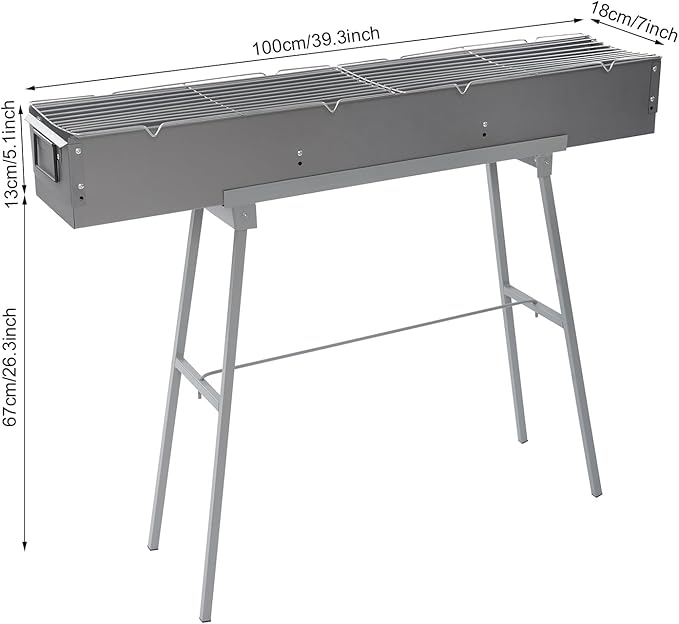 Portable Charcoal Grill, 39.3x7x5.1in Folding Camping Barbecue Gril with 2 Grill Meshes and Stand, 88 lbs Capacity Charcoal Grills for Party, Garden Picnic, Travel, Outdoor Party