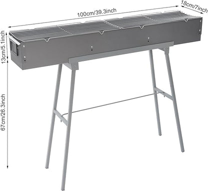 Portable Charcoal Grill, 39.3x7x5.1in Folding Camping Barbecue Gril with 2 Grill Meshes and Stand, 88 lbs Capacity Charcoal Grills for Party, Garden Picnic, Travel, Outdoor Party