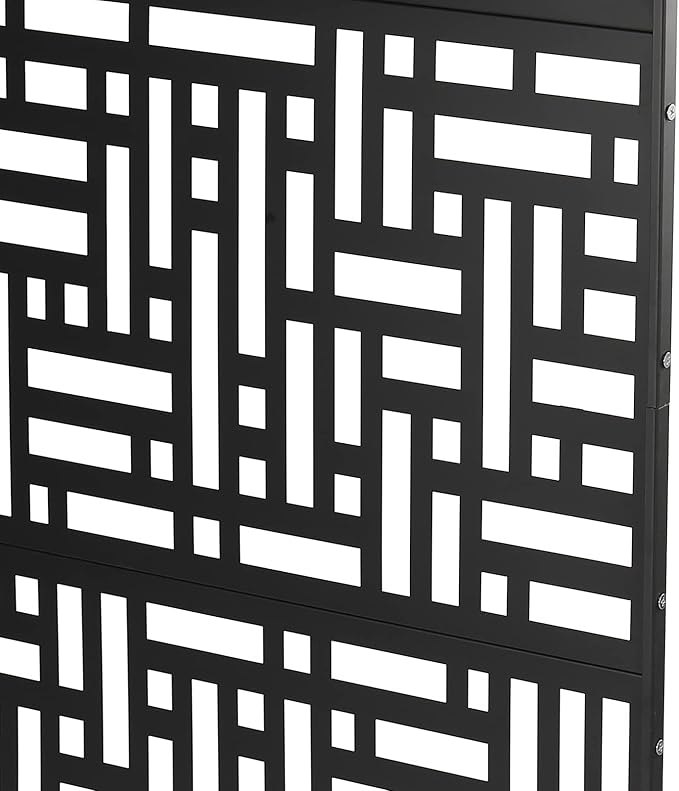Outdoor Metal Privacy Screen with Stand, 35.4" W x 75" H Freestanding Metal Slatted Decorative Privacy Screen and Panels for Patio Garden Balcony Porch (Black A)