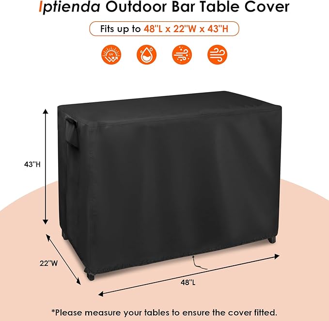 Outdoor Table Cover for Tribesigns Rattan Home Bar, 48inch Bar Table Cover Waterproof for Home Bar Furniture,Pub Table,Kitchen Island Table-48"L x 22"W x 43"H