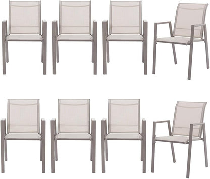 Outdoor Patio Chairs Set of 8, Ivory Beige Stackable Outdoor Chairs, - Image 7
