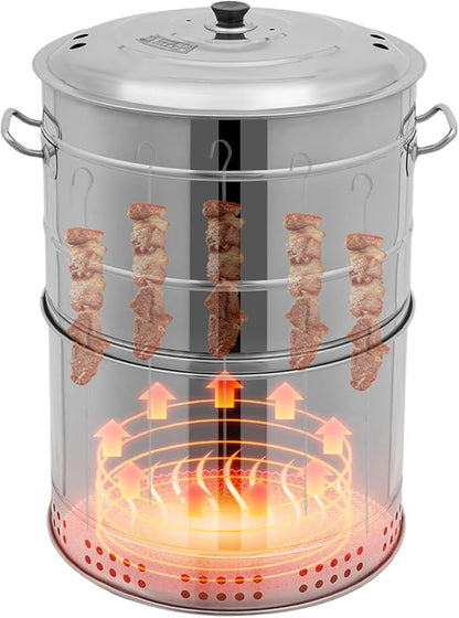 Stainless Steel Smokeless Barbecue Surround Charcoal Grill, 50 Kabob Skewer Portable Charcoal BBQ Charcoal Barrel Smoker with Grilling Accessories Set for Camping, Backyard & Home BBQ INGRILL
