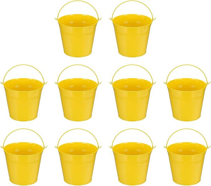 Small Metal Buckets, Mini Buckets with Handle Galvanized Colored Tin Pail Containers Basket Party Supplies - Fit for (Halloween - Classroom Crafts) 6" & 10Pcs & Yellow