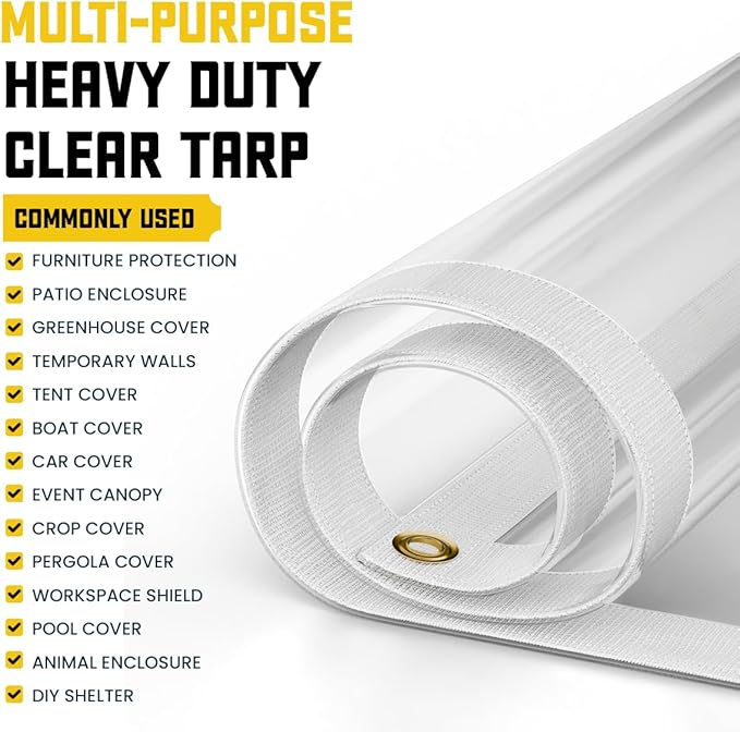Core Tarps 30 Mil Extreme Heavy Duty Clear Tarp with Gromments - 12x20ft Super Clear Tarps Heavy Duty Waterproof Vinyl Tarpaulin, Transparent Tarp for Outdoor, Camping & Construction, Clear