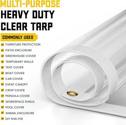 Core Tarps 20 Mil Extreme Heavy Duty Clear Tarp with Gromments - 12x24ft Super Clear Tarps Heavy Duty Waterproof Vinyl Tarpaulin, Transparent Tarp for Outdoor, Camping & Construction, Clear