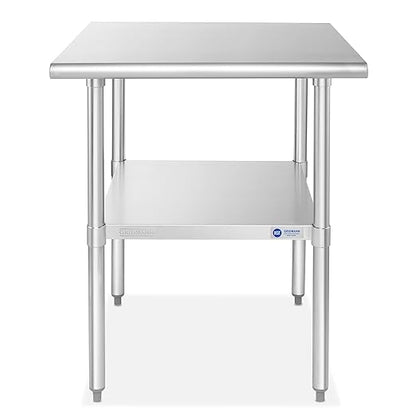 GRIDMANN Stainless Steel Work Table 30 x 30 Inches, NSF Commercial Kitchen Prep Table with Under Shelf for Restaurant and Home