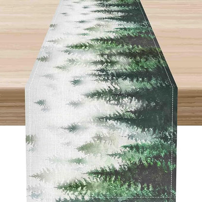 Green Forest Table Runner, Rustic Farmhouse Green Pine Tree Woodland Seasonal Mountain Country Coffee Table Center Decor for Home Kitchen Dining Patio Holiday Party Table Decorations, 13"x108" Inch