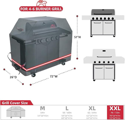 Turtle Life BBQ Grill Cover, 72 Inch Heavy Duty Waterproof 4-6 Burner Barbecue Gas Grill Covers for Weber Genesis Char-Broil Deluxe, Black