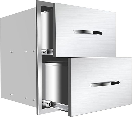 Outdoor Kitchen Drawers, Flush Mount Triple Access BBQ Drawers With Stainless Steel Handle, BBQ Island For BBQ Island Patio Grill Station,Double Drawers