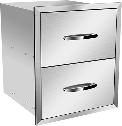 Outdoor Kitchen Drawers, Box Frame Style Flush Mount BBQ Drawer w/Stainless Steel Handle, BBQ Island Drawers For Patio Grill Station,Double Drawers