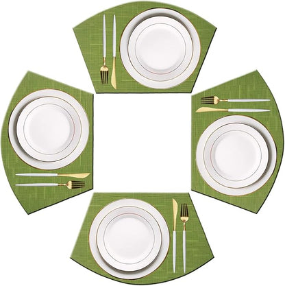 PIGCHCY Wedge Shaped Placemats for Dining Table Washable Vinyl Placemats Heat Resistant Table Mats Set of 4 (Sage Green)