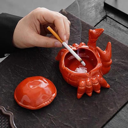 2packs Cute Ashtray With Lid, Ceramic Crab Cigar Cigarettes Ash Tray, Windproof - Image 3