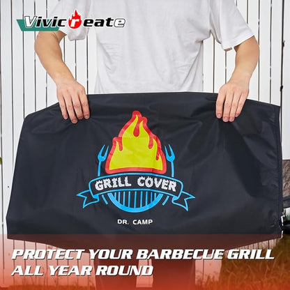 Vivicreate Waterproof BBQ Grill Cover 32 Inch Heavy Duty 420D Fabric Outdoor Barbecue Cover Weatherproof UV Protection Windproof Fits Weber Char-Broil Nexgrill Traeger Smoker Parrilla