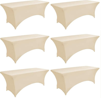 6-Pack 6ft Spandex Table Covers for Rectangle Standard Folding Tables - Wrinkle Resistant Stretch Tablecloths - Ultimate Fitted Table Protector for Parties, Trade Shows, Wedding