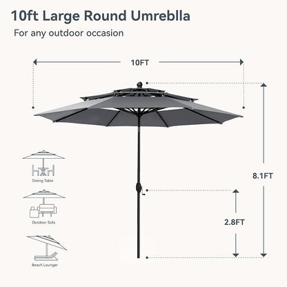 PHI VILLA 10ft Outdoor Patio Umbrellas, 3 Tier Vented Table Umbrella, 1.5" Pole - Image 2