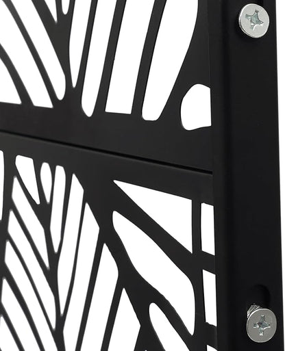 Metal Outdoor Divider 71x40'' Privacy Screens 6 Panels Privacy Fence with Leaf Pattern, Freestanding Decorative Privacy Screen for Patio Balcony Deck Garden Backyard (Model A)