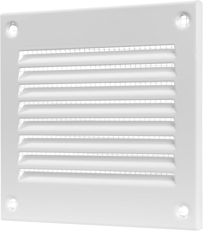 Vent Systems 4'' x 4'' Inch (Overall Dimensions) Pack of 20 - White Air Vent Cover - Metal Air Return Grill with Built in Guard Screen - HVAC Ducting Vent Duct Cover for Interior, Exterior Use