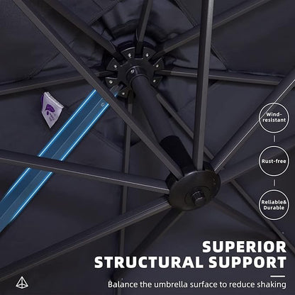 PURPLE LEAF Patio Umbrella 9' x 11.5' Rectangle 360° Rotation Light Grey | More - Image 6