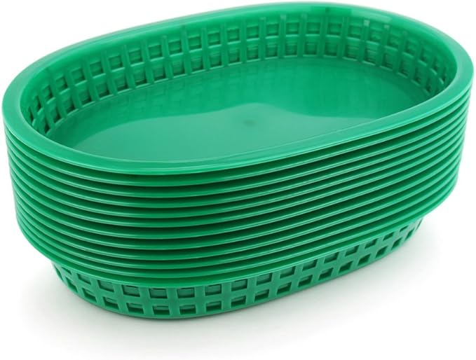 New Star Foodservice 44027 Fast Food Baskets, 10.5 x 7 Inch, Set of 12, Green