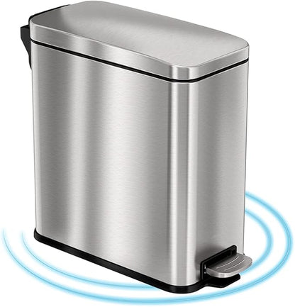 iTouchless 3 Gallon / 11.4 Liter Bathroom Trash Can with Lid, Slim Stainless Steel Step Garbage Can, Soft Close Small Wastebasket with Removable Inner Bucket for Kitchen, Powder Room, RV, and Dorm