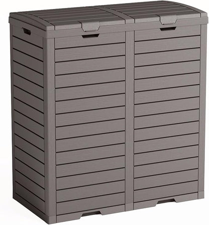 Outdoor Trash Can with lid, Waterproof, UV-Resistant Resin Garbage Can, Lockable Lid and Drip Tray, Animal-Proof, for Patio, Kitchen, Backyard and Deck (Grey, 76 Gallon)