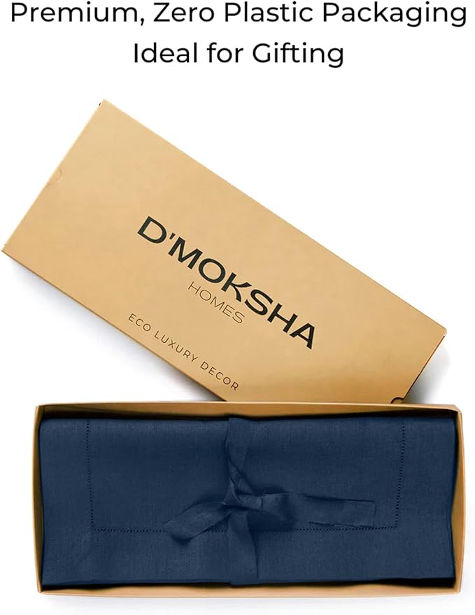 D'Moksha Homes Linen Navy Blue Table Runner 60 Inches - Classic Hemstitch, 100% Pure Linen Coffee Table Runner 14 x 60 Inch Ideal for Dresser Tables - Easter