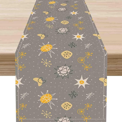 Mid Century Modern Table Runner, Retro 1950s 1960s Atomic Abstract Gray Cute Coffee Table Center Decor for Home Kitchen Dining Patio Holiday Party Indoor Outdoor Table Decorations, 13"x108" Inch