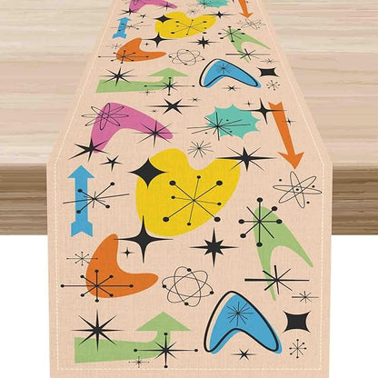 Mid Century Table Runner, Retro 1950s Atomic Minimalist Modern Abstract Geometric Colorful Coffee Table Center Decor for Home Kitchen Dining Patio Holiday Party Table Decorations, 13"x108" Inch