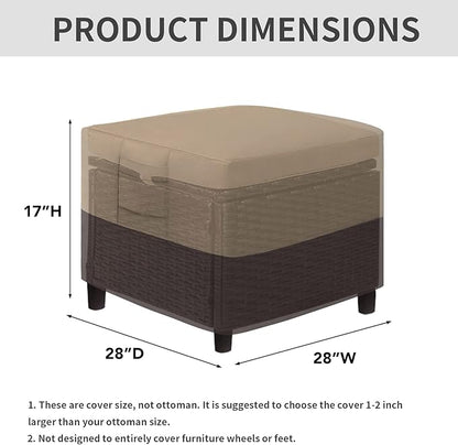 Easy-Going Outdoor Ottoman Cover, Waterproof Patio Ottoman Cover, Heavy Duty Outdoor Furniture Cover with Padded Handles (28"x28"x17", Camel/Dark Brown)