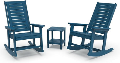 GREENVINES Outdoor Rocking Chairs Set, 2 Rockers w/ 1 Side Table by GreenVines