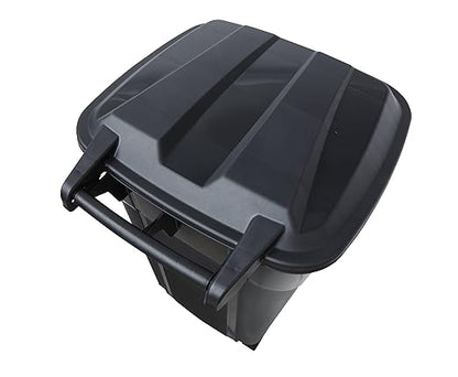 32 Gallon Heavy Duty Wheeled Plastic Garbage Can with Attached Lid and Easy Grip Handle – Bottom Hand Groove, Rugged Wheels, Indoor Outdoor Trash Can for Home, Kitchen, Yard, Patio (2)
