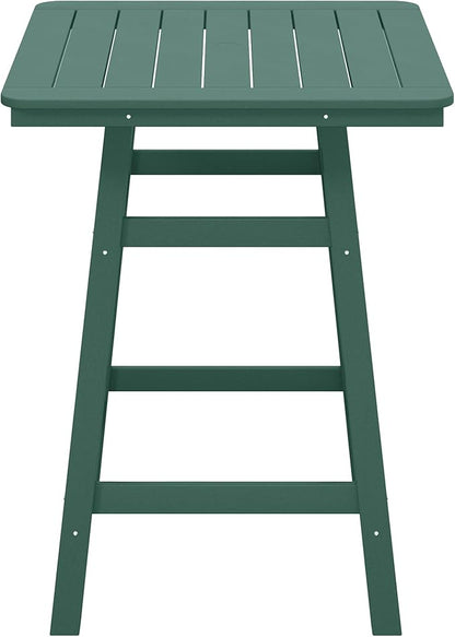 Costaelm Outdoor Bar Table, 37" Counter Height Square Patio Cocktail Bar Table with Umbrella Hole, Patio Bistro Dining Pub Table for Front Porch Deck Backyard Garden, Dark Green