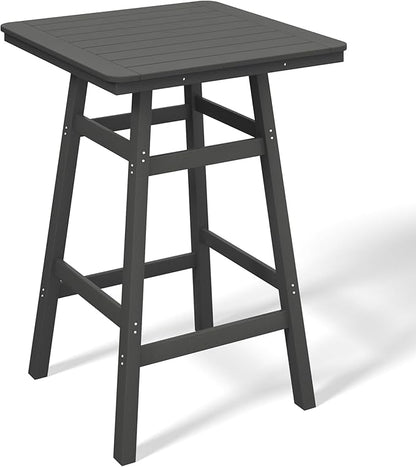Costaelm Outdoor Bar Table, 42" Counter Height Square Patio Cocktail Bar Table with Umbrella Hole, Patio Bistro Dining Pub Table for Front Porch Deck Backyard Garden, Gray