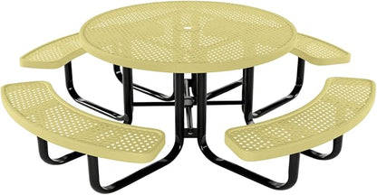COATEDOUTDOORFURNITURE Heavy-Duty Portable Outdoor Kids Table with Umbrella Hole, Punched Steel Kids Picnic Table, Commercial-Grade, Made in America (46 in, Round, Childrens, Textured Sandstone)