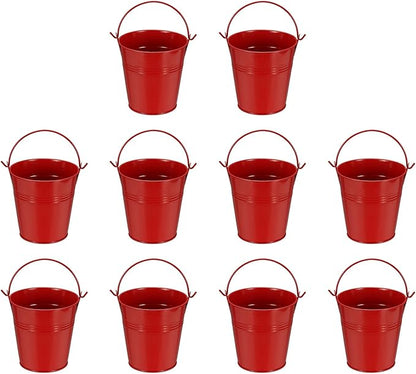 Small Metal Buckets, Mini Buckets with Handle Galvanized Colored Tin Pail Containers Basket Party Supplies - Fit for (Halloween - Classroom Crafts) 4" & 10Pcs & Red