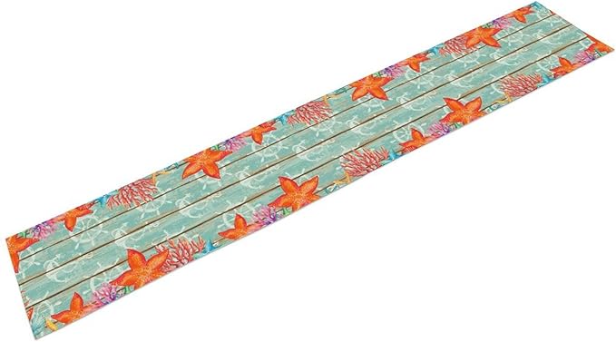 Blue Starfish Table Runner,Nautical Beach Wooden Ocean Table Runner Seasonal Holiday Home Kitchen Dining Table for Home Party Decor 13"x90"