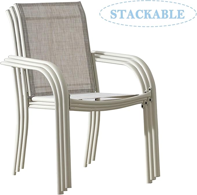 Stackable Patio Chairs Set of 6, Outdoor Dining Chairs - Image 4