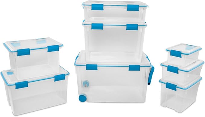 Sterilite 12-Pack Gasket Box, Weather-Resistant Storage Bins with Latching Lids, 37 Quart - Heavy-Duty Organizing Containers for Closet, Bathroom, and Office