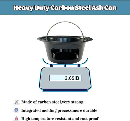 KAMaster Ash Can with Folding Handle Compatible with Large Big Green Egg,Charcoal Ash Collector Must Haves Green Egg Accessories Carbon Steel Ash Pot High Temperature Resistance Kamado Ash Basket