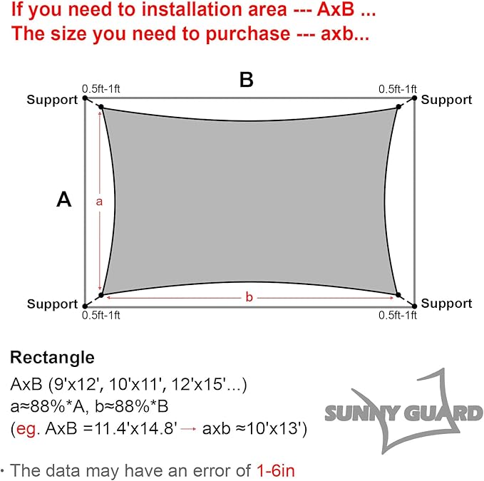 SUNNY GUARD 8' x 12' Rectangle Shade Sail 95% UV Block Outdoor Canopy | Sun - Image 2
