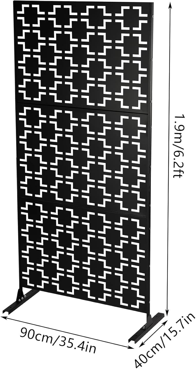 Metal Outdoor Privacy Screen,Freestanding Outdoor Divider Decorative Privacy Fence Screen,Freestanding Decorative Privacy Screen for Balcony Patio (Checkered Pattern 35.4in)