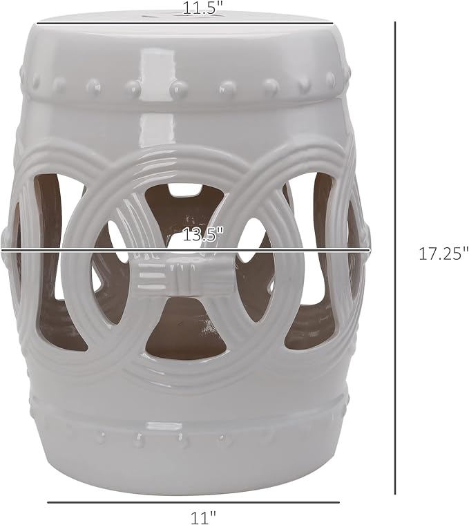 Outsunny 14" x 17" Ceramic Garden Stool Strong Glazed Material White | - Image 3