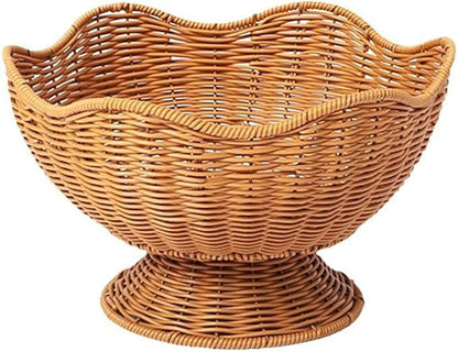 RT&BS Round Woven Fruit Basket for Counter, Christmas Food Bowl, Eco-Friendly Sturdy Stackable Woven Basket for Kitchen, Store, Restaurant, Party (Brown)