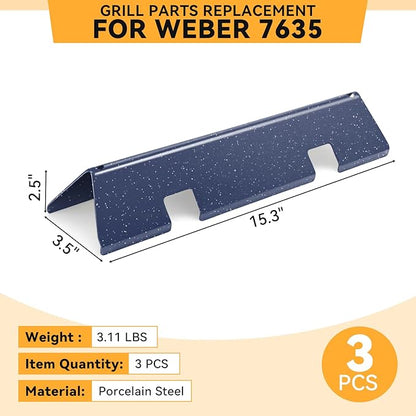 15.3 Inch Flavorizer Bars for Weber Spirit I & II 200 Gas Grill with Front-Mounted Knobs, for Spirit E210 S210 E220 S220, Porcelain Steel, 3 PCS, for Weber Spirit Grill Parts 7635