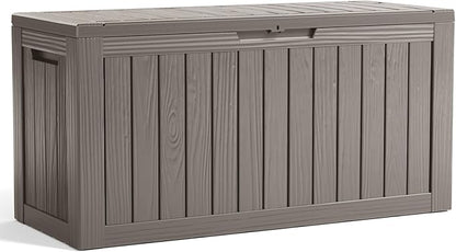 90 Gallon Resin Deck Box, Lockable Patio Outdoor Storage Box for Furniture, Garden Tools and Tools Storage, Waterproof Outside Storage Boxes - Grey