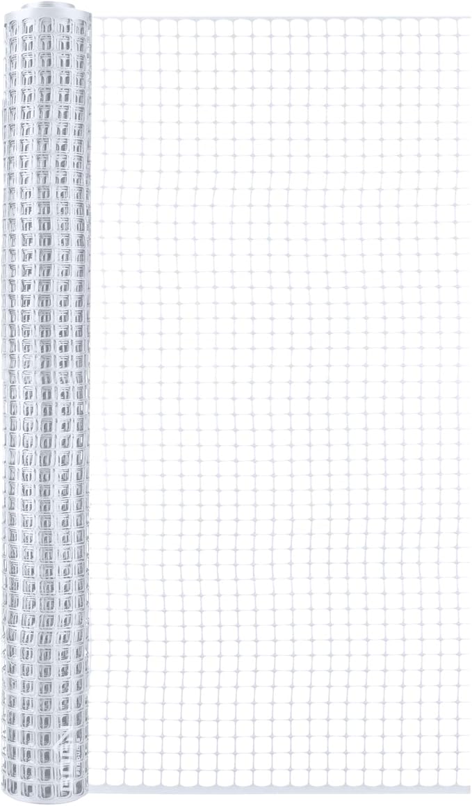 BOEN Garden Fence Temporary Barrier Outdoor Fence for Dog, Rabbit or Deer, Garden Netting Plastic Mesh Plant Protection (40" x 25', White)