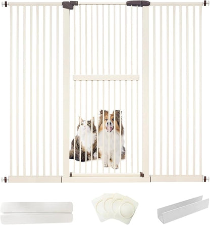 Lumizone Extra Tall Cat Gate 61.02" High Pressure Mounted Extra Wide 63.39"-67.32" (17Sizes) 1.37" Gap No Drilling Auto-Close Tall Pet Gate for Dogs (Cream, 63.39"-67.32" W)