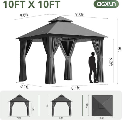 Aoxun 10x10FT Outdoor Gazebo w/Light, Dark Gray | UPF50+ Protection 50×50mm - Image 6